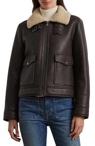 Faux leather & faux shearling bomber jacket