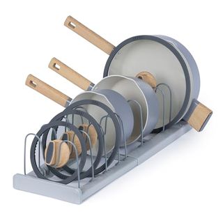 Livivo Expandable Pan Lid Organiser Rack Holder - 10 Adjustable Dividers - Non Slip Feet - Perfect for Pots, Pans, Chopping Board, Baking Trays - Kitchen Drawer Cupboard Organiser