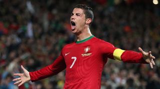 Cristiano Ronaldo celebrates a goal for Portugal against Sweden in a World Cup play-off in November 2013.