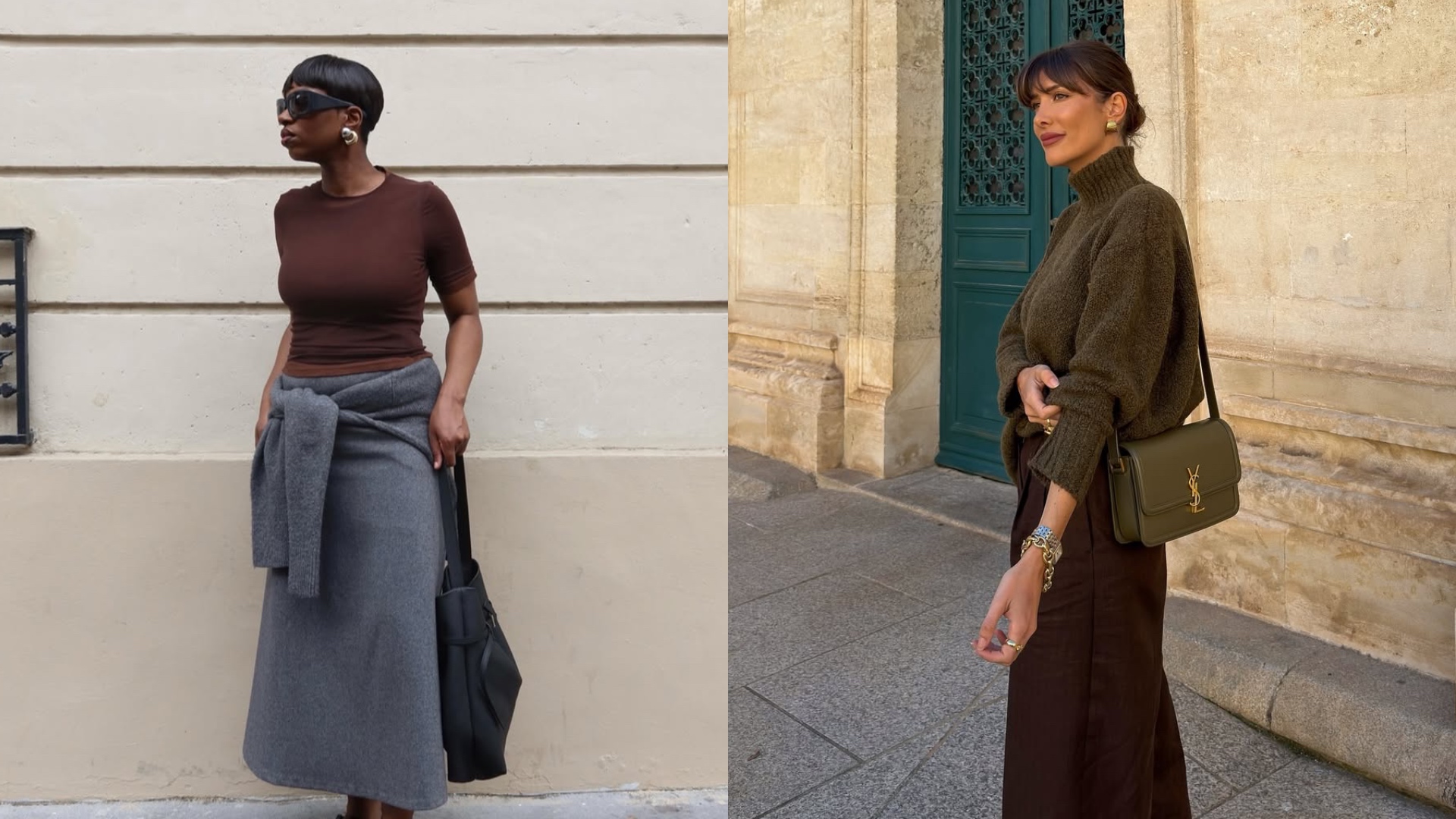 Lo&iuml;cka Gr&acirc;ce and Julie Sergent Ferreri in chocolate brown outfits. 