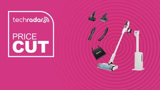The Shark Clean & Empty Cordless Vacuum Cleaner on a pink background with text saying price Cut.