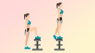 an illustration of a woman doing step-ups