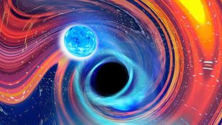 illustration of black hole and neutron star merging