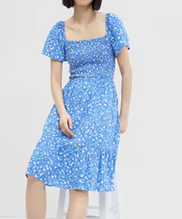 Smocked Squareneck Midi Dress in Blue Floral, $48.99 (£39) | Gap Factory