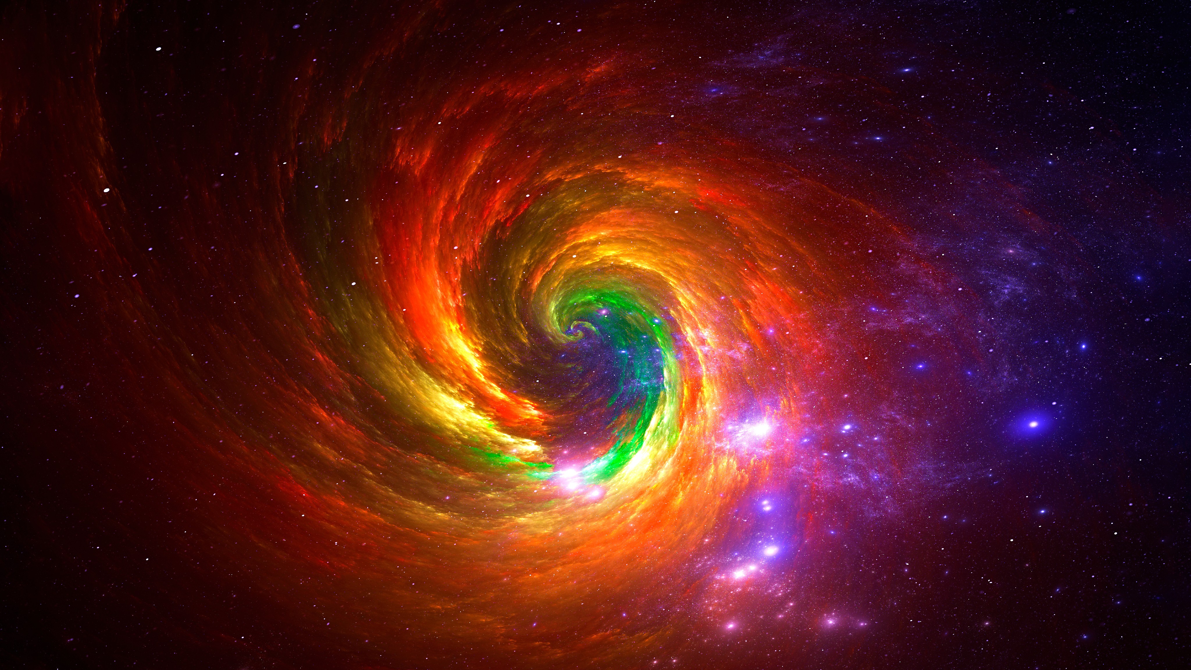 An illustration of a rainbow-colored whirlpool in space