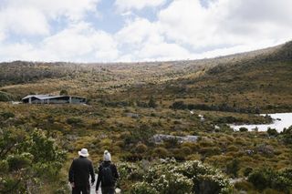 Walkers near in Tasmania near Dove Lake Shelter