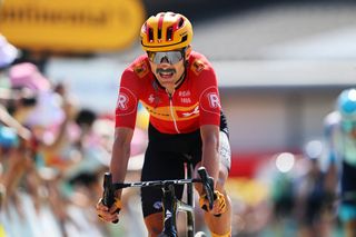 SUPERDEVOLUY LE DEVOLUY FRANCE JULY 17 Magnus Cort of Denmark and Team UnoX Mobility crosses the finish line during the 111th Tour de France 2024 Stage 17 a 1778km stage from SaintPaulTroisChateaux to Superdevoluy 1500m UCIWT on July 17 2024 in Superdevoluy Le Devoluy France Photo by Dario BelingheriGetty Images