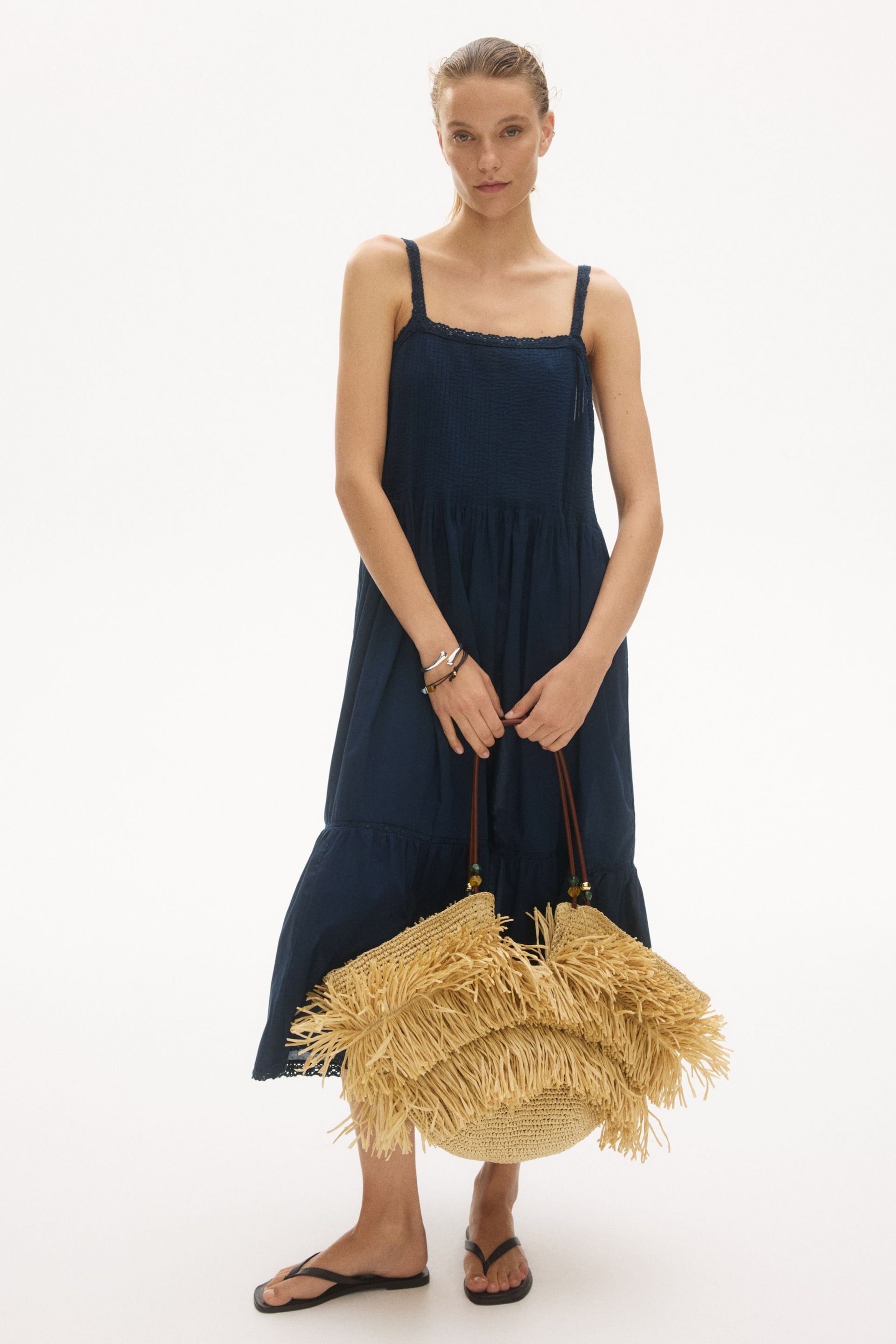 Lace-Trimmed Flared-Skirt Dress