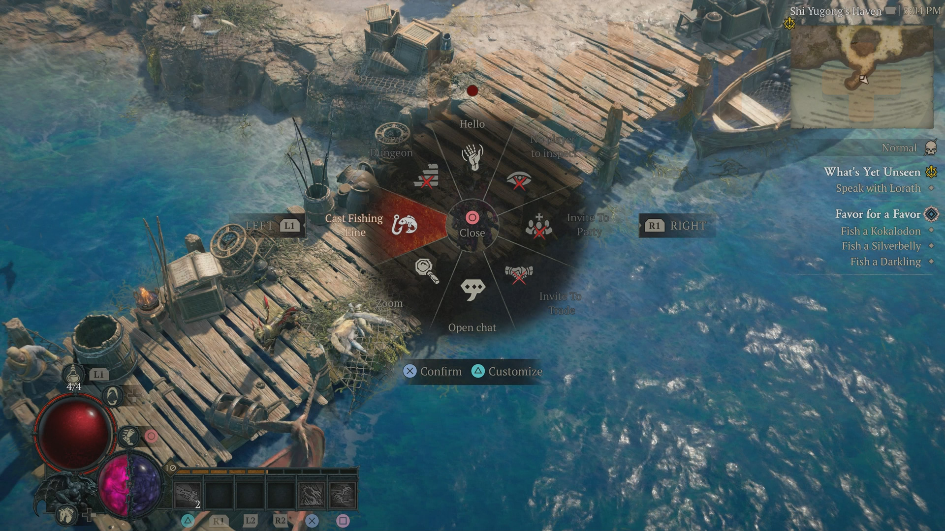 Using the Cast Fishing Line emote to go fishing in Diablo 4