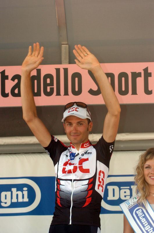 Ivan Basso celebrates stage 18 time trial success in 2005 a day after winning in the mountains