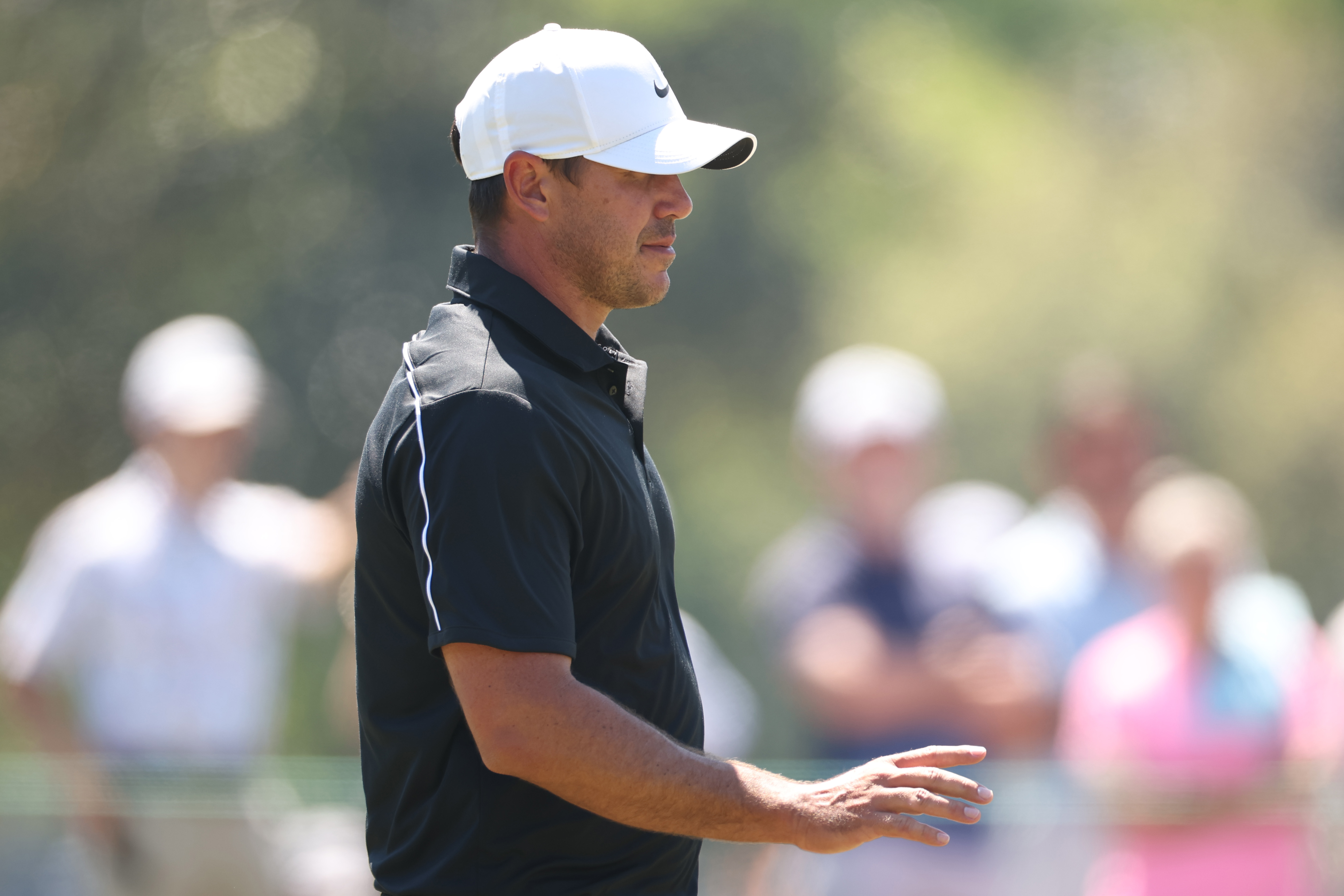 PALM HARBOR, FLORIDA - MARCH 21: Brooks Koepka of the United States reacts on the fifth green during the third round of the Valspar Championship 2026 at Copperhead Course at Innisbrook Resort and Golf Club on March 21, 2026 in Palm Harbor, Florida. (Photo by James Gilbert/Getty Images)