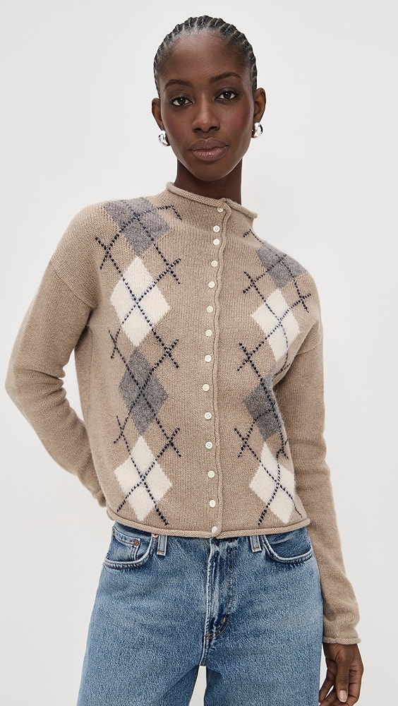 Alex Mill Taylor Cardigan in Wool Cotton Argyle