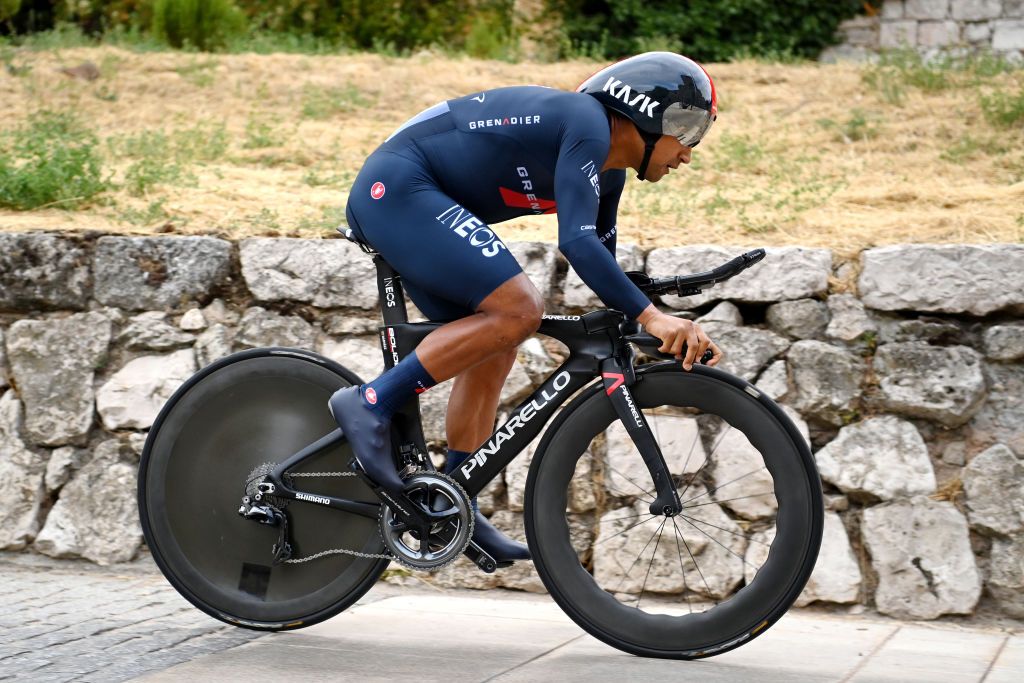BURGOS SPAIN AUGUST 14 Jhonnatan Narvaez Prado of Ecuador and Team INEOS Grenadiers competes during the 76th Tour of Spain 2021 Stage 1 a 71km individual time trial from Burgos Catedral de Santa Mara to Burgos lavuelta LaVuelta21 CapitalMundialdelCiclismo catedral2021 on August 14 2021 in Burgos Spain Photo by Stuart FranklinGetty Images