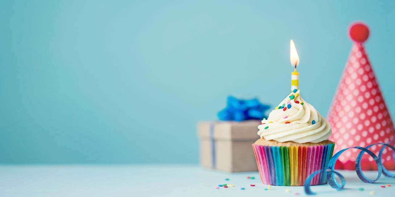 A birthday cupcake and hat.