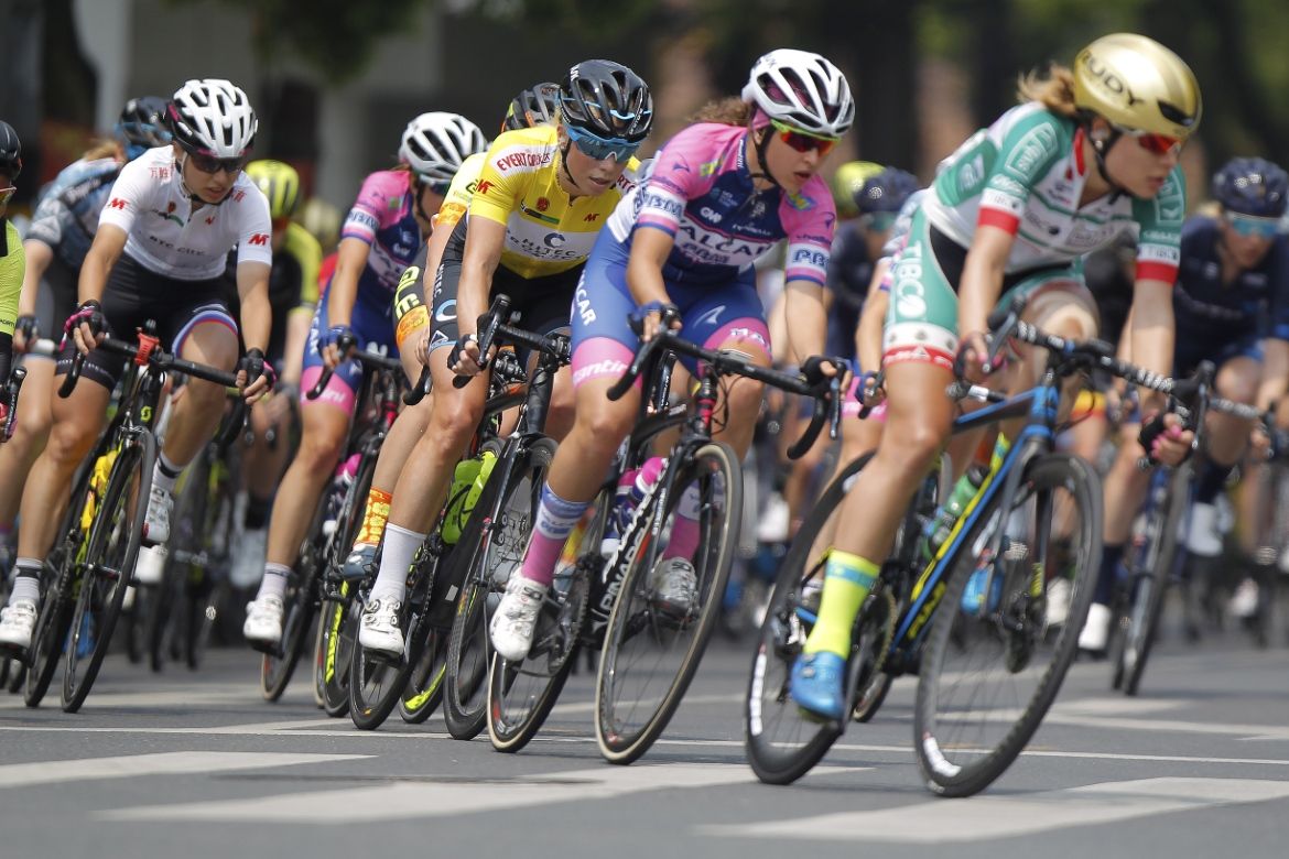 Charlotte Becker sits in the peloton