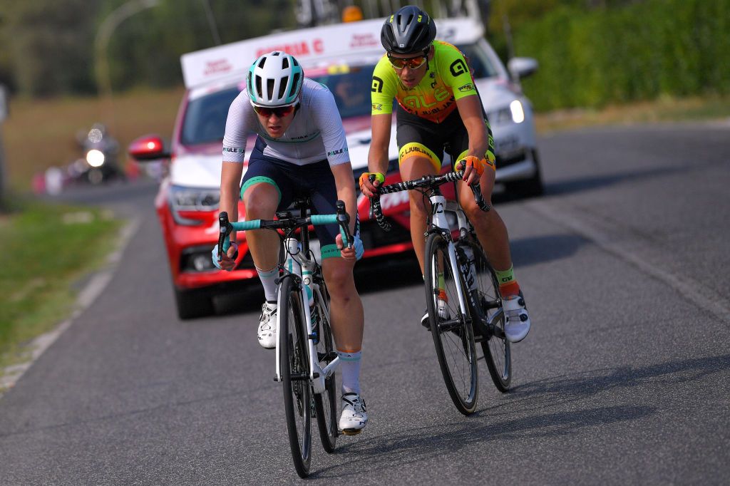 TIVOLI ITALY SEPTEMBER 14 Elizabeth Banks of The United Kingdom and Team Paule Ka Eugenia Bujak of Slovenia and Team Ale BTC Ljubljana Breakaway during the 31st Giro dItalia Internazionale Femminile 2020 Stage 4 a 1703km stage from Assisi to Tivoli 237m GiroRosaIccrea GiroRosa on September 14 2020 in Tivoli Italy Photo by Luc ClaessenGetty Images