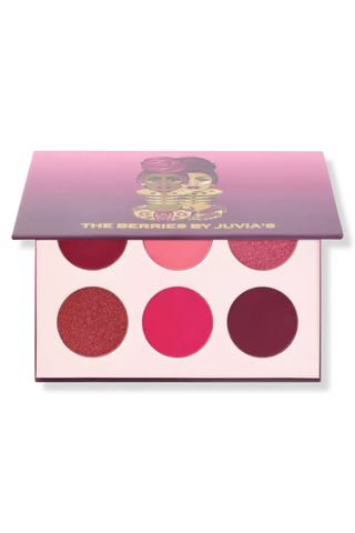 open Juvia's place berry hues eyeshadow palette on a white background