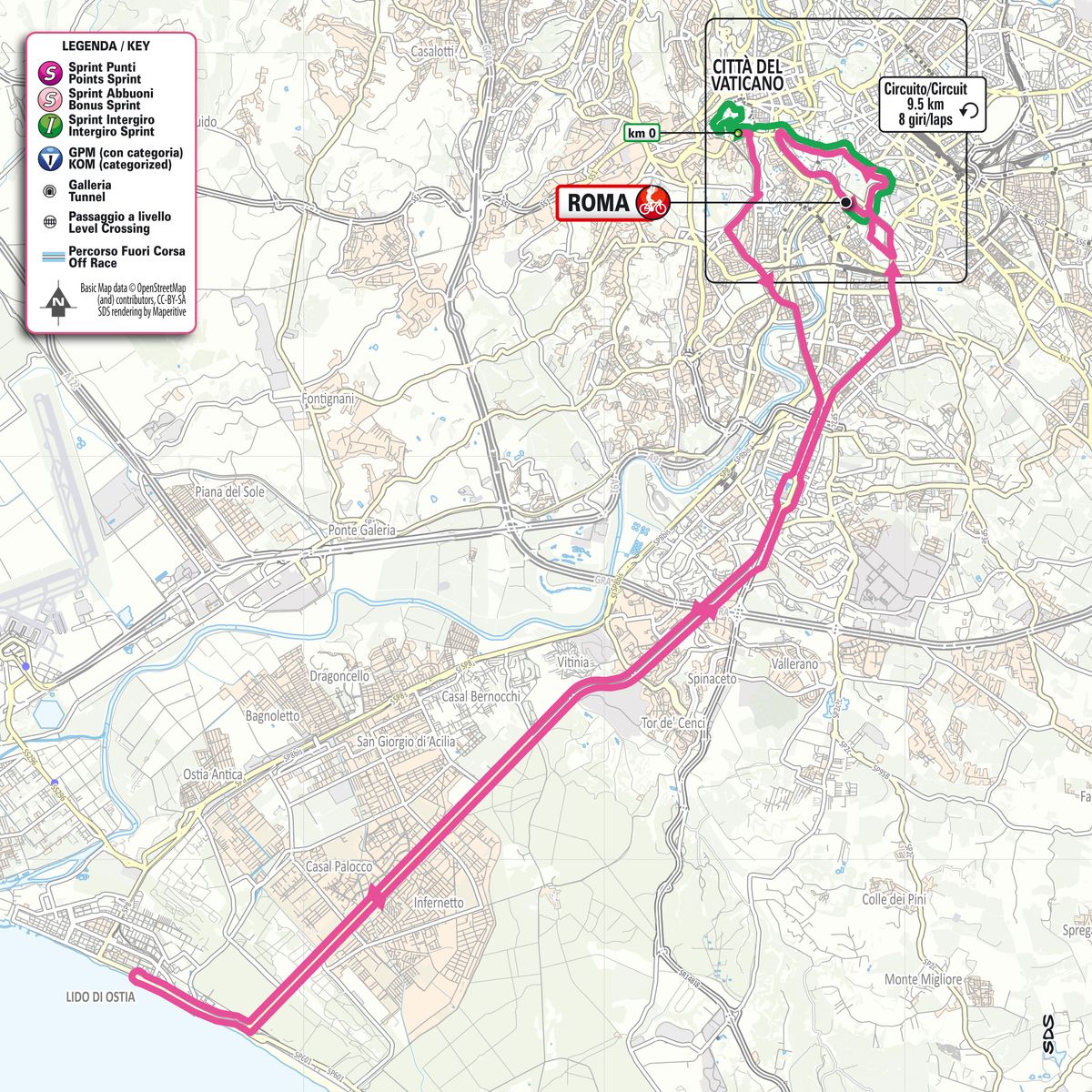 Stage 21 map for the 2025 Giro d'Italia