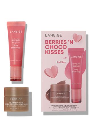 laneige chocolate lip sleeping mask and pink lip balm set