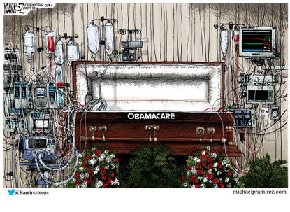 Political cartoon U.S. Obamacare AHCA health care coffin