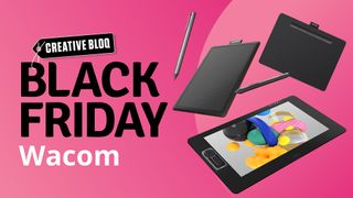 Black Friday promo shot featuring Wacom tablets on a pink background