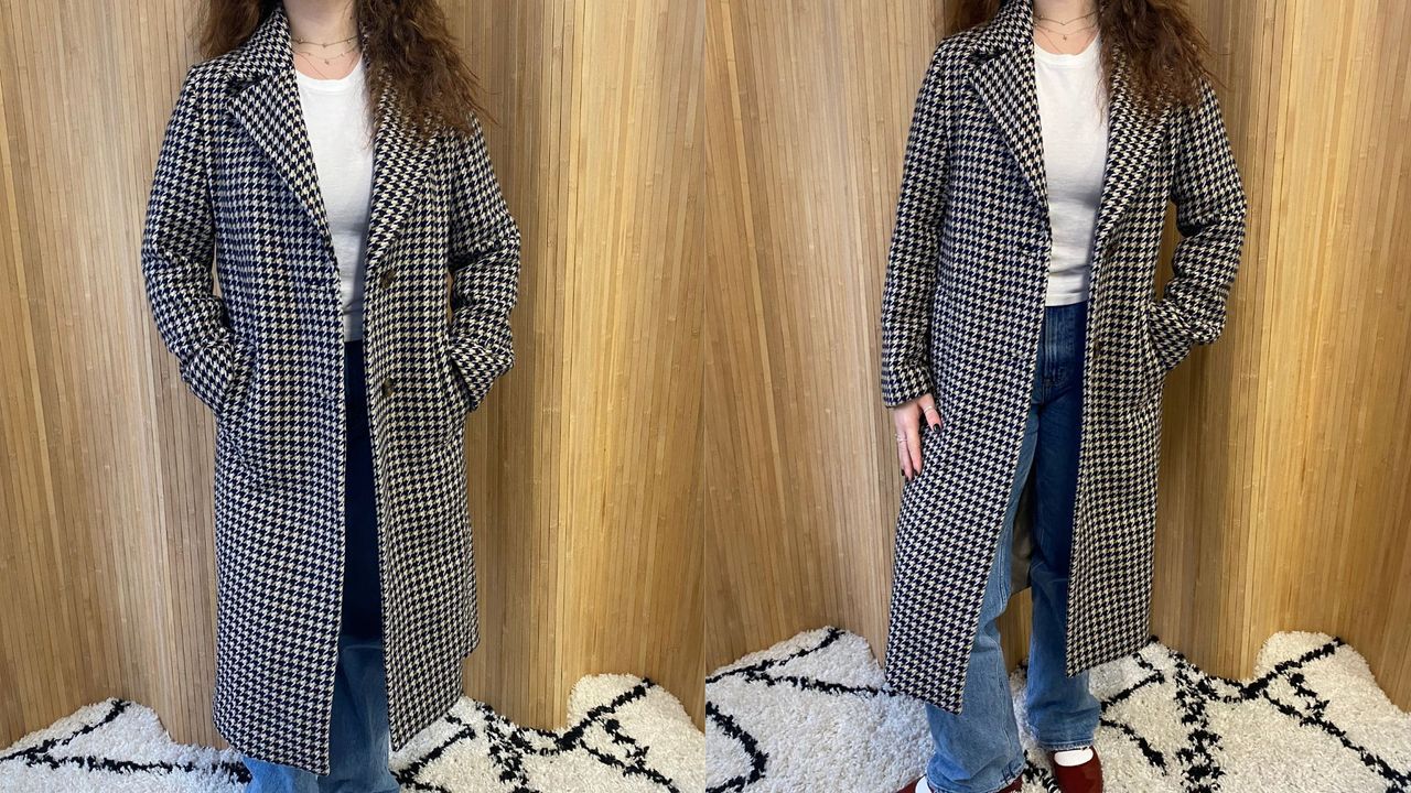composite of person wearing barbour houndstooth wool jacket