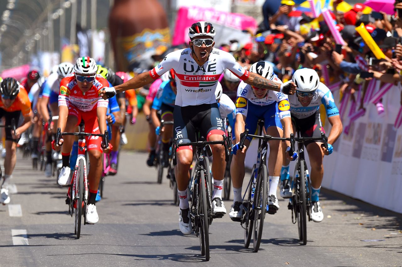 Tour Colombia 2020 3rd Edition 2nd Stage Paipa Duitama 1524 km 12022020 Juan Sebastian Molano COL UAE Team Emirates Itamar Einhorn ISR Israel StartUp Nation Jhonatan Restrepo COL Androni Giocattoli Sidermec Alvaro Jose Hodeg COL Deceuninck Quick Step photo Dario BelingheriBettiniPhoto2020