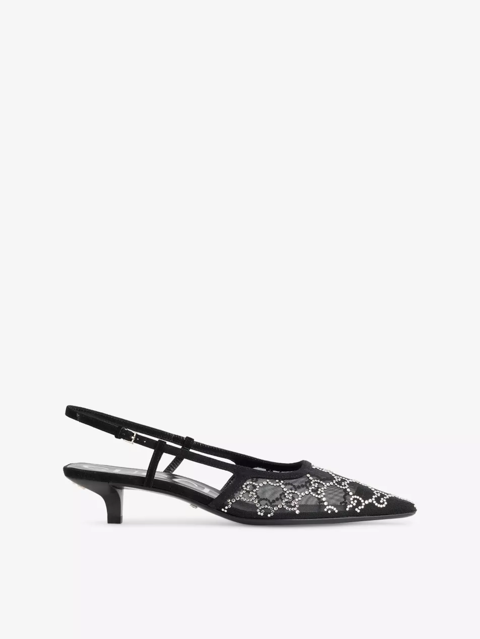 Gg Crystal 35 Mesh Slingback Pumps