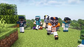 A screenshot of the Los Angeles Chargers' 2025-26 season schedule video made in Minecraft.