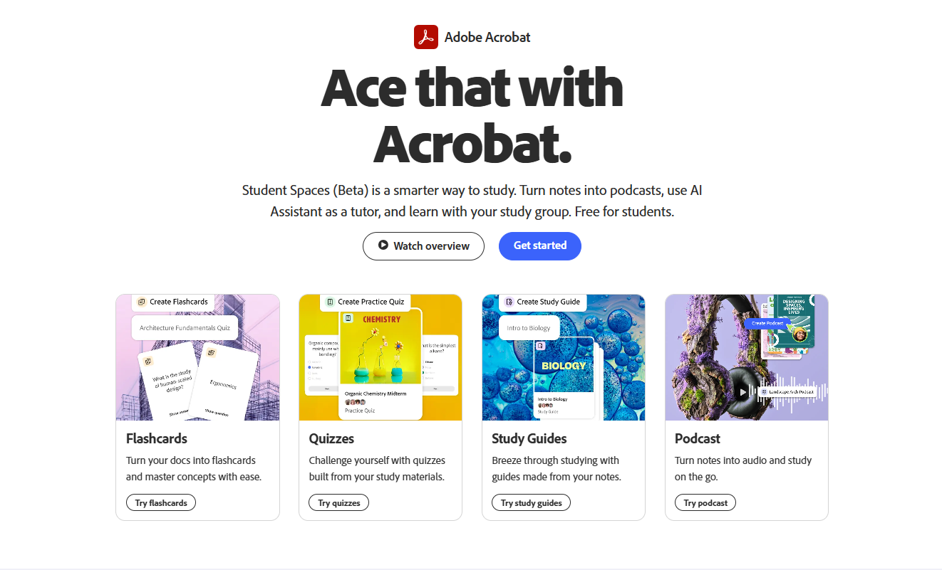 Adobe Student Spaces in use to create study tools 