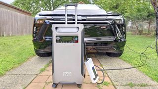 Portable power station charging an EV.