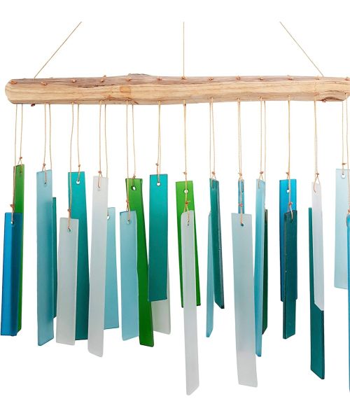 Ocean Blue Sea Glass Driftwood Wind Chime