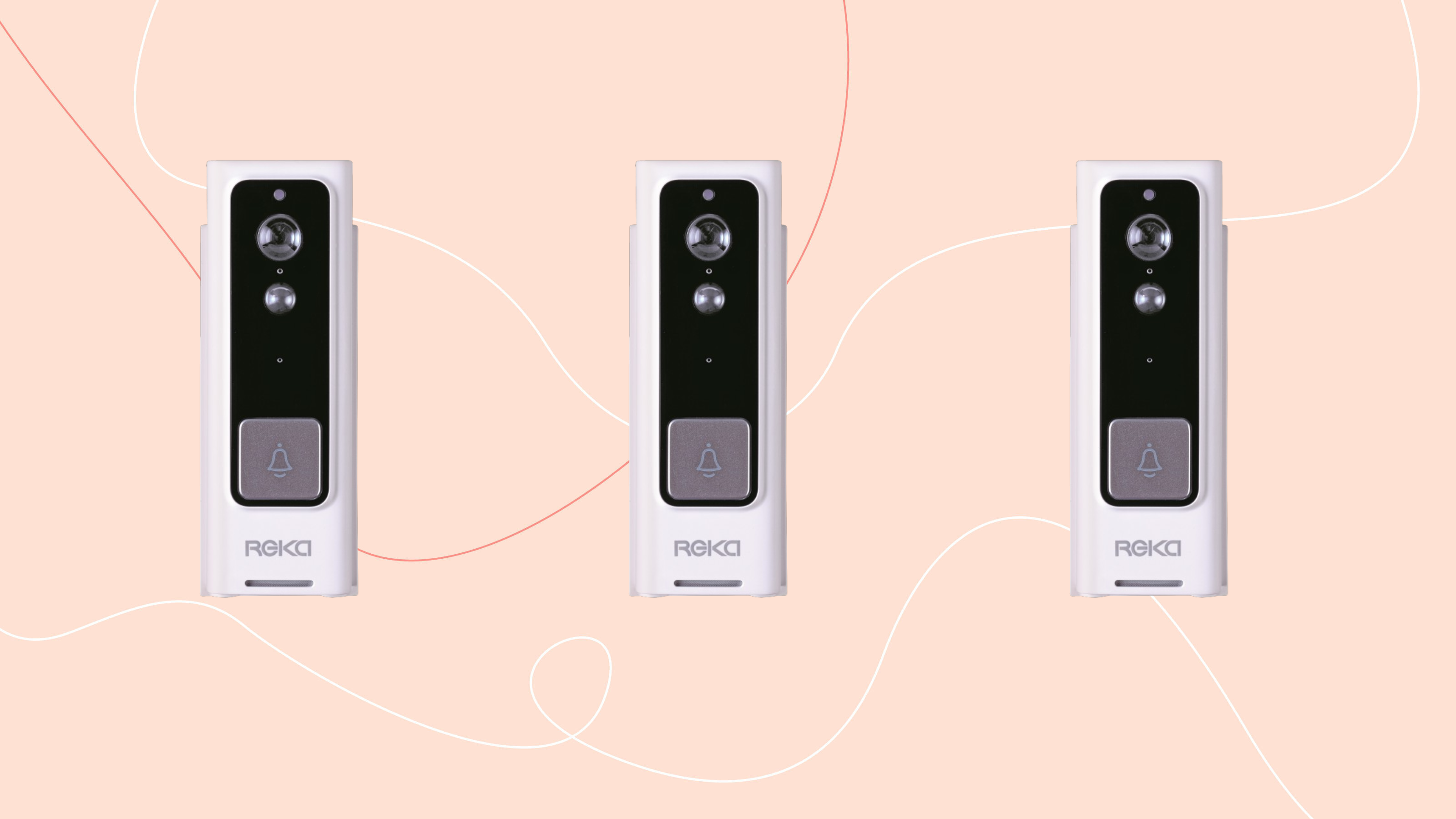 Aldi video doorbell on pink background.