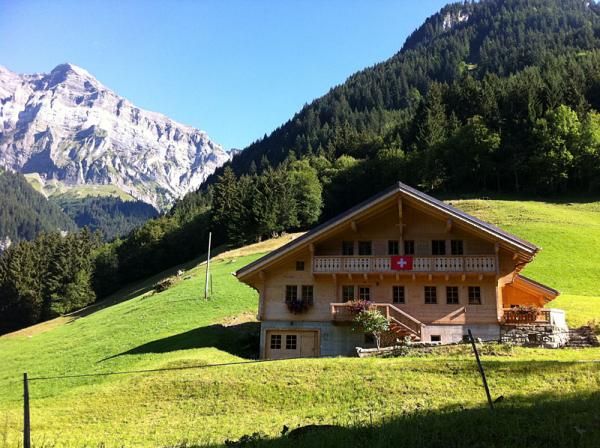 Swiss chalets are everywhere on the mountainsides.