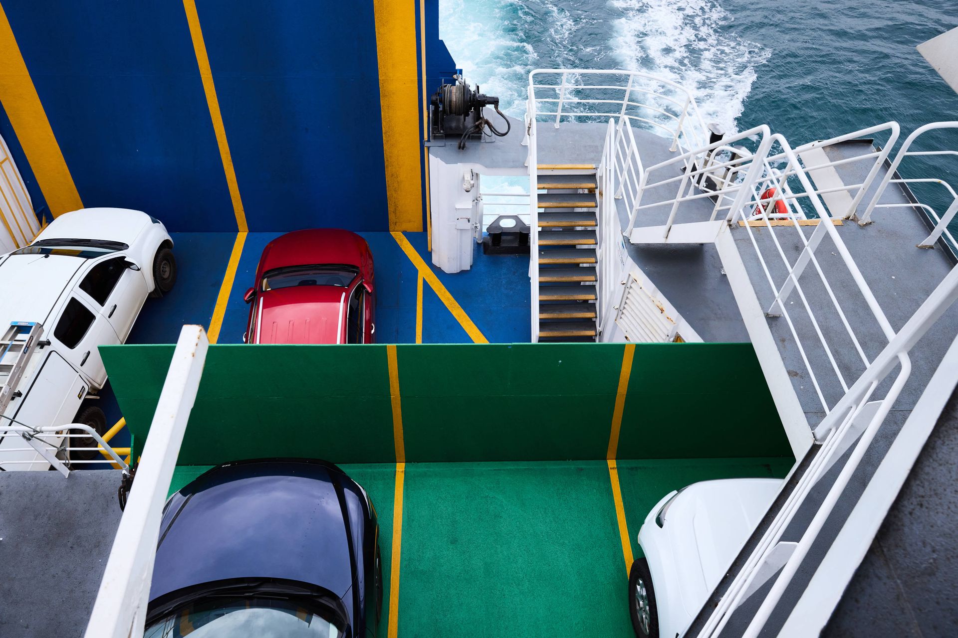 Car decks from above on MV Queenscliff Ferry