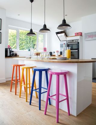 Modern kitchen with colourful chairs