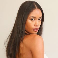 woman with hair smoothed with keratin treatment