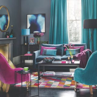 Teal living room with jewel coloured furniture