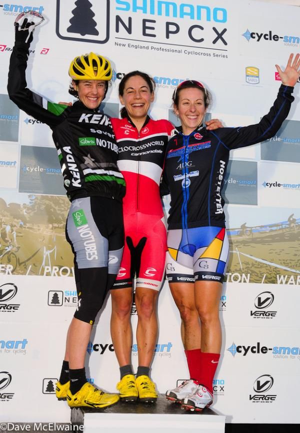 Women's podium (L to R) Mary McConneloug (Kenda-Seven-NoTubes) 2nd, Crystal Anthony (Cyclocrossworld.com) 1st, Arley Kemmerer (C3-Athletes Serving Athletes) 3rd