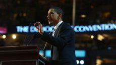 Barack Obama, then a candidate for the United States Senate in Illinois, delivers a speech at the Democratic National Convention in Boston in 2004