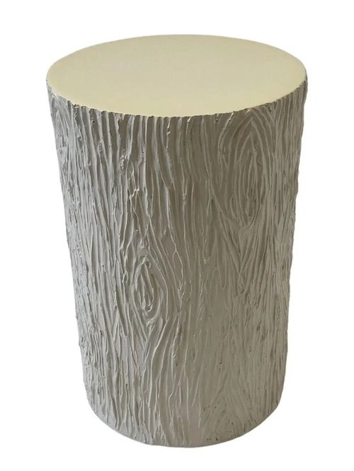 Off White Fiberglass Faux Bois Round Side Table