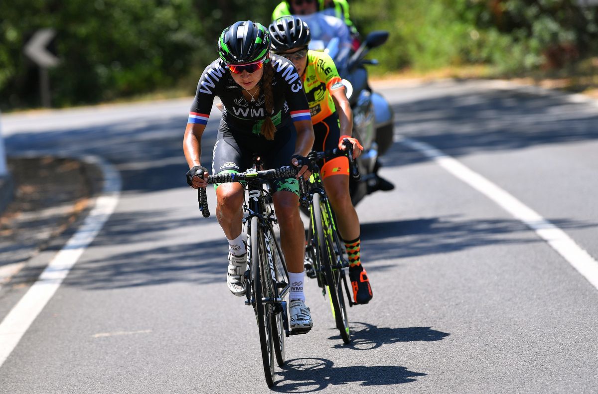 Anouska Koster (WM3 Pro Cycling) driving it