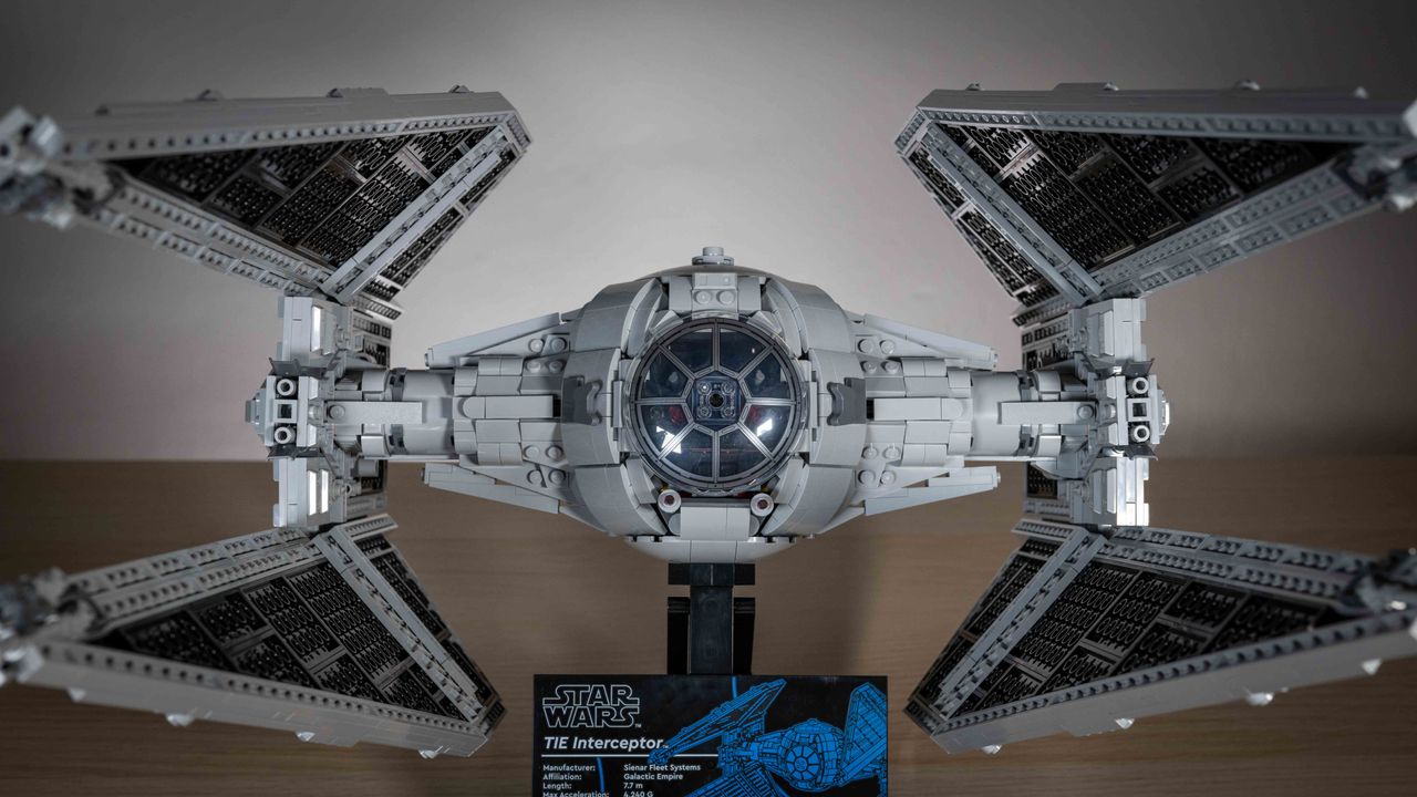 Lego TIE Interceptor close-up front view on neutral background