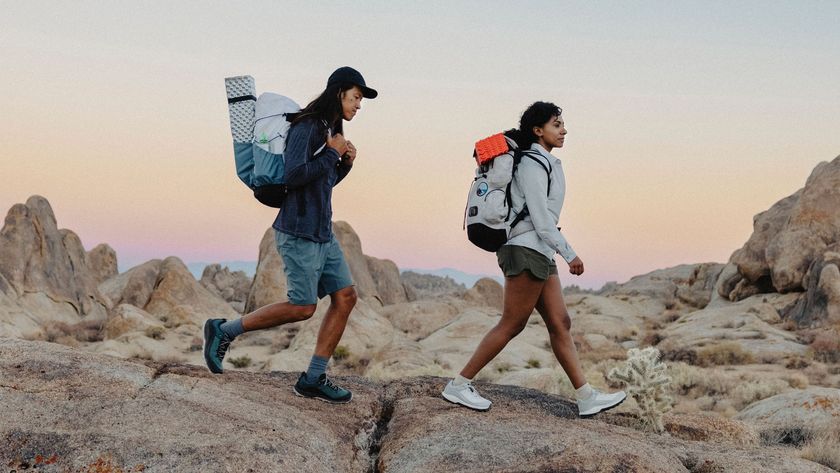 Two women hiking in the desert wearing Danner N45 shoes