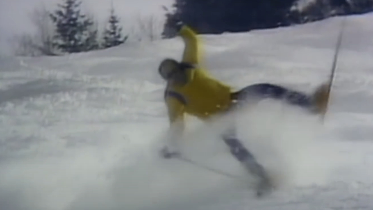 Footage of a skier falling on Saturday Night Live