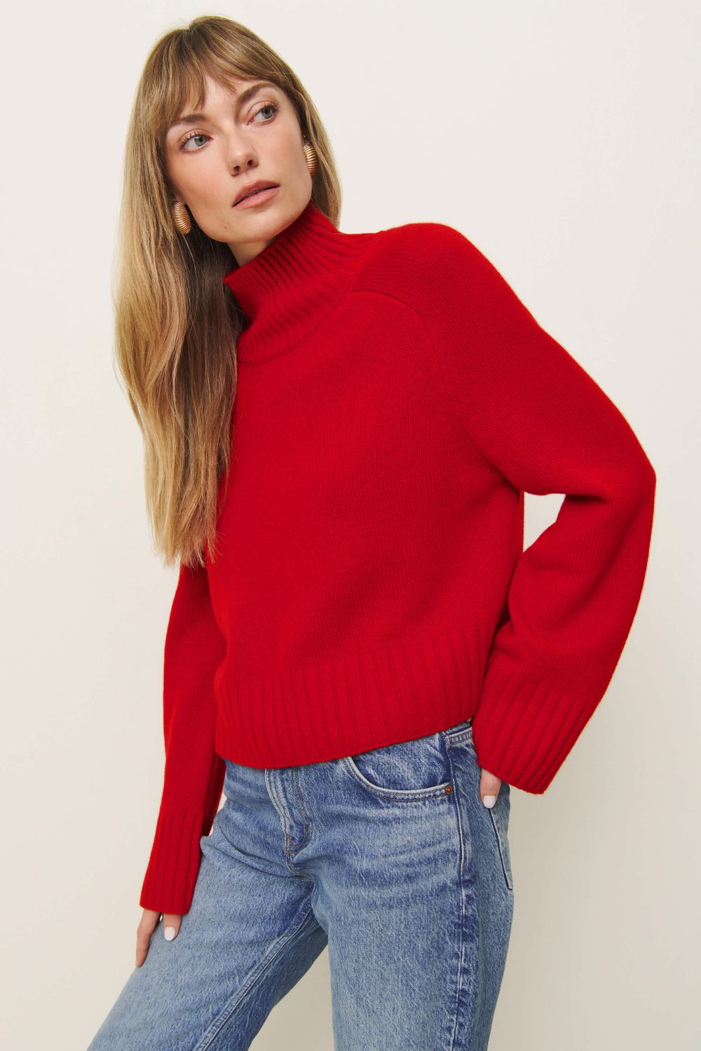 reformation red cashmere cropped jumper