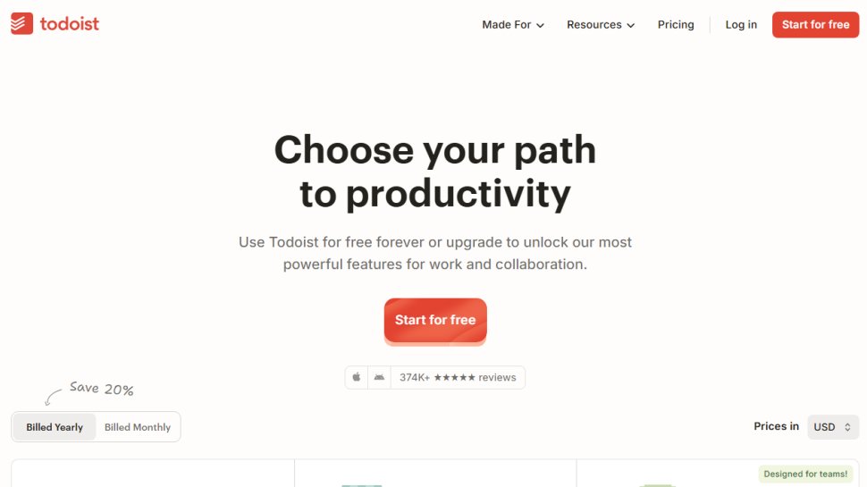 Website screenshot of Todoist (February, 2026)