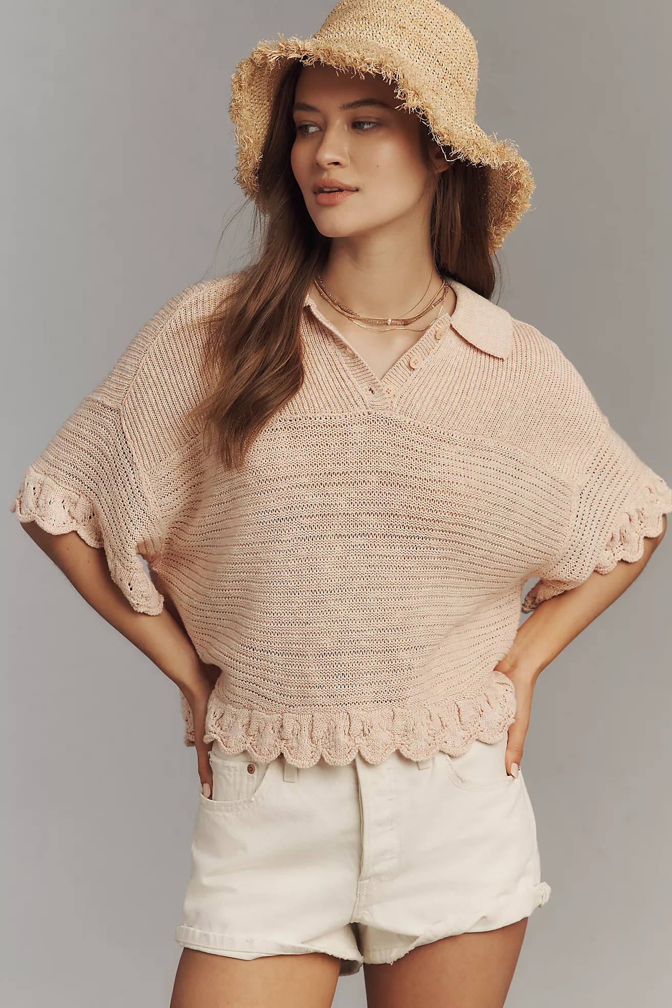 By Anthropologie Collared Ruffle Sweater