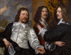 Portrait of the artist with Nicholas Lanier and Sir Charles Cotterell, 1645–46, oil on canvas, 39in by 50in, by William Dobson (1611–46), collection of the Duke of Northumberland, Alnwick Castle, Northumberland.