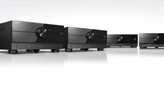 Yamaha receiver lineup against white background